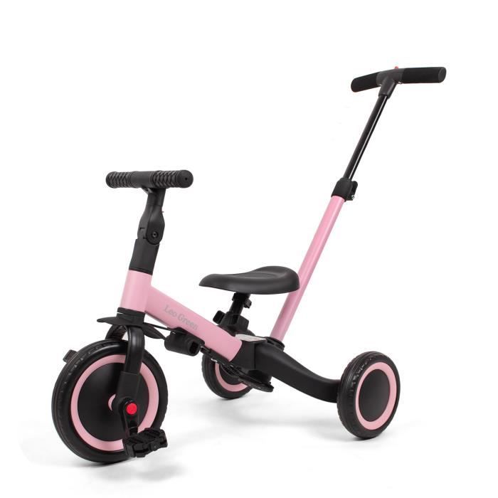 4 en 1 Tricycle Vélo Enfant, Vélo D'équilibre, Vélo Draisienne, avec Barre de poussée, pour garçons Filles de 1 à 3 Ans, Rose