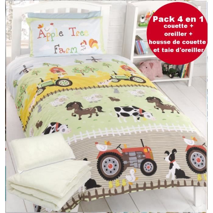 4 En 1 Parure De Lit La Ferme Housse De Couette 1x150 1 Taie Couette Oreiller Pour Lit Bebe Cdiscount Maison