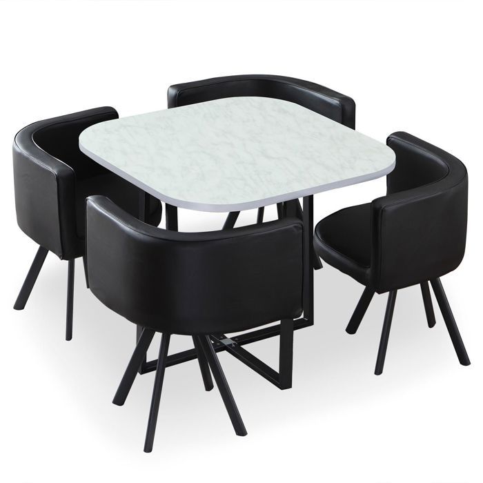 Table Blanche Chaises Revetement Simili Blanc Pieds Metal