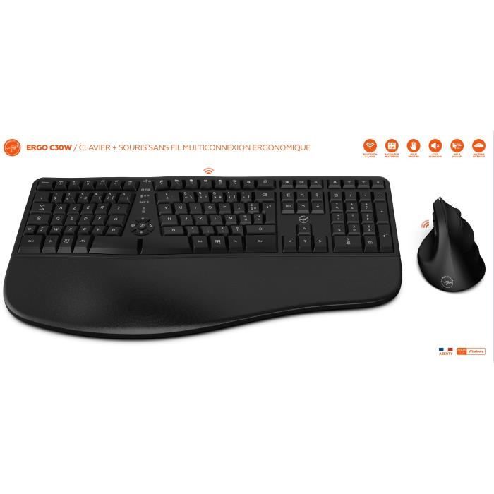 Ensemble Clavier et Souris Mobility Lab Ergo C30W – Ergonomique AZERTY Sans Fil