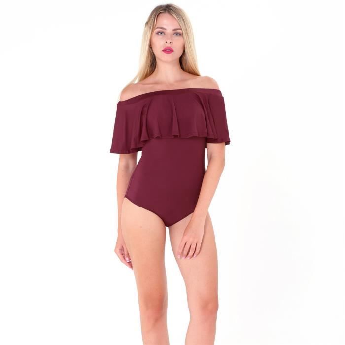 Femme Maillot De Bain Piscine Femme 1 Piece Hors Des Epaules Push Up Rembourre Maillot Bain Une Piece Triangle Bandeau Vin Rouge Achat Vente Maillot De Bain Soldes Sur