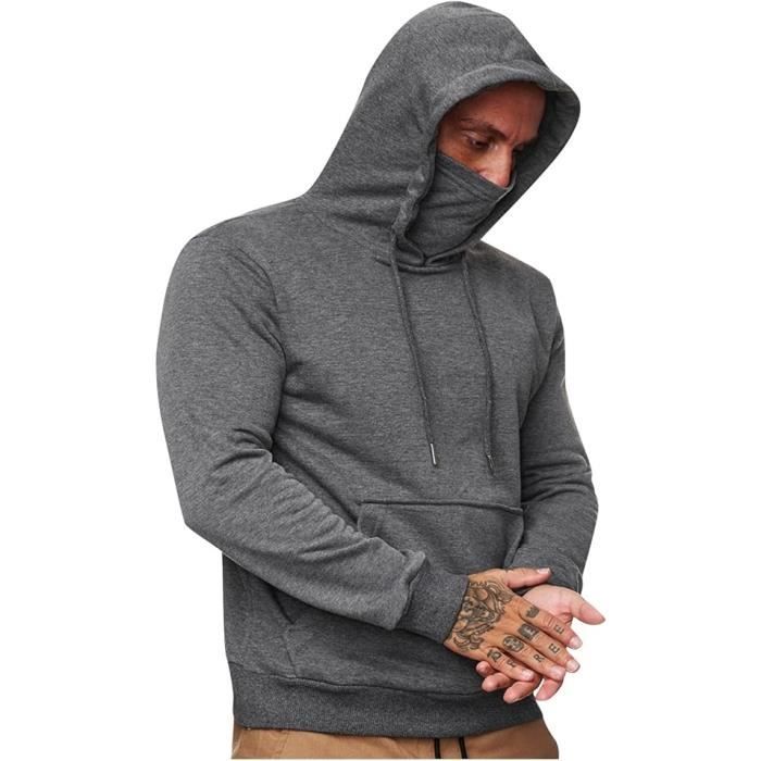 Sweat Homme avec Masque Mode Hiver Sweat a Capuche Manches Longues Couleur Unie Cordon De Serrage Sweatshirts avec Poches Gris fonce Cdiscount Pret a Porter