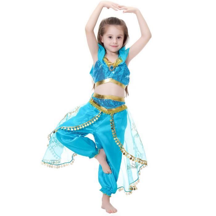 LiUiMiY Déguisement Princesse Fille Robe Carnaval Enfant Costume Bleu pour Halloween Cosplay Anniversaire Fête Noël Cérémonie avec Accessoires 