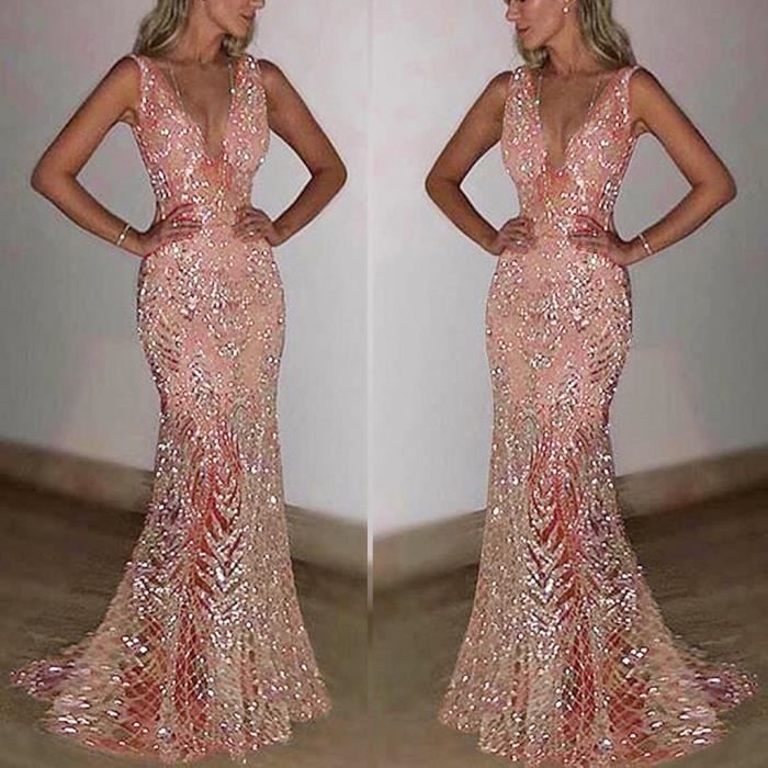 Robe Longue Femmes Longue Soiree De Bal Robe De Soiree Formelle Robe De Bal De Demoiselle D Honneur Sirene Rose Rose Achat Vente Robe De Mariee Cdiscount