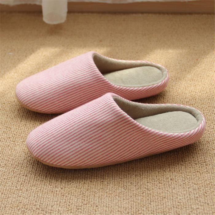 Chausson Couple Classique Simple Hiver Femme Chaussons Doux Léger