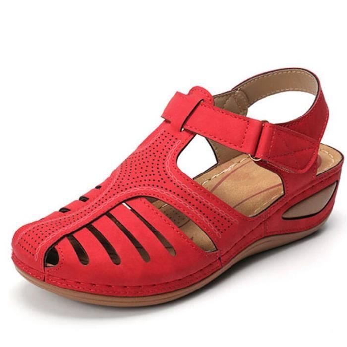 sandales plates rouges femme
