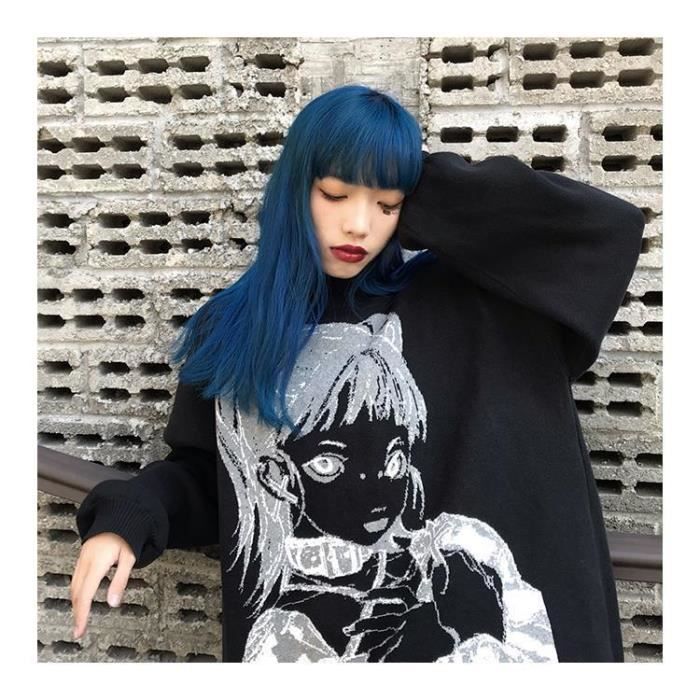 Sweat à Capuche E-Girl Y2K Pull Gothique Femme Manga Motif Mignon  Sweatshirt Harajuku à Manches Longues Noir - Cdiscount Prêt-à-Porter