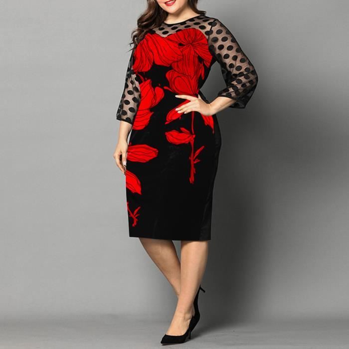 Robe Mi Longue En Dentelle Imprimee Grande Taille Pour Femme De Soiree Rouge L 74 Rouge Cdiscount Pret a Porter