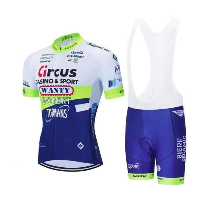 Maillot de Cyclisme Homme Manches Courtes Cuissard a Bretelle Velo VTT GEL Blanc Tenue de Cycliste Cdiscount Sport
