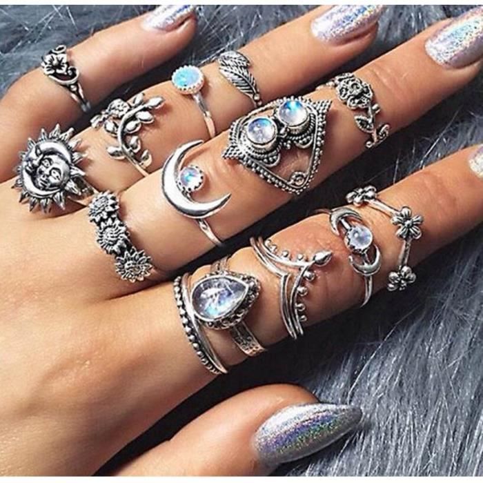 Acheter 2 pièces/ensemble de luxe vert bleu pierre cristal anneaux