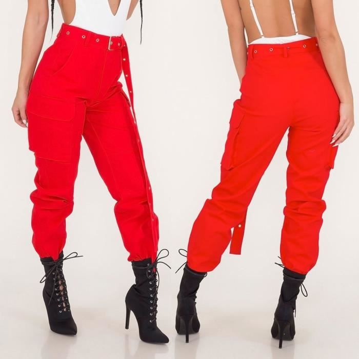 Pantalon Cargo Femme Pantalon Decontracte Combat Militaire Pantalon Solide Pantalon Poche rouge Rouge Cdiscount Pret a Porter