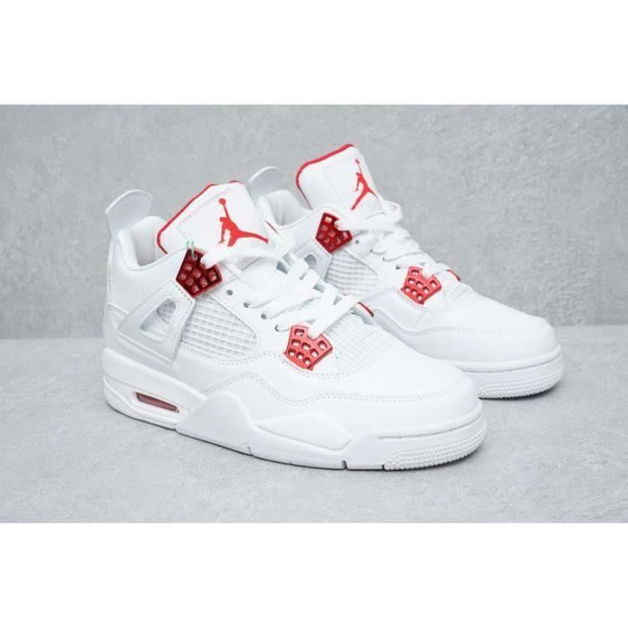 Basket Airs-jorrdanns 4 Retro Metallic Red Femme Homme Chaussures De Basket  Aj 4 Blanche Et Rouge Pas Cher - Cdiscount Sport