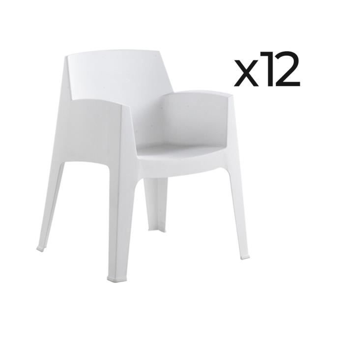lot de 12 chaises de jardin empilables en résine coloris blanc - longueur 67 x profondeur 60 x hauteur 82 cm