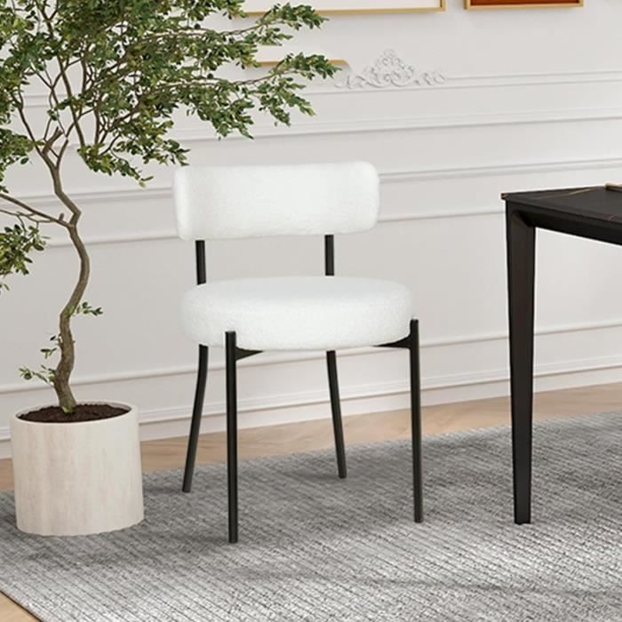 2 Chaises De Salle à Manger En Fausse Fourrure - Design Scandinave, Cadre Métal, Blanc, Confortables