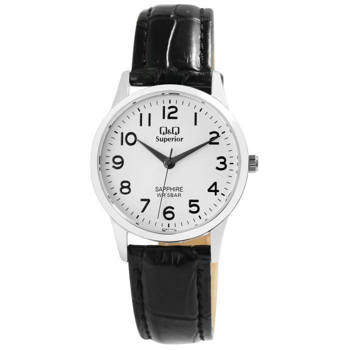 Montre bracelet marque Q Q water resistant Vrai cuir simple Quartz