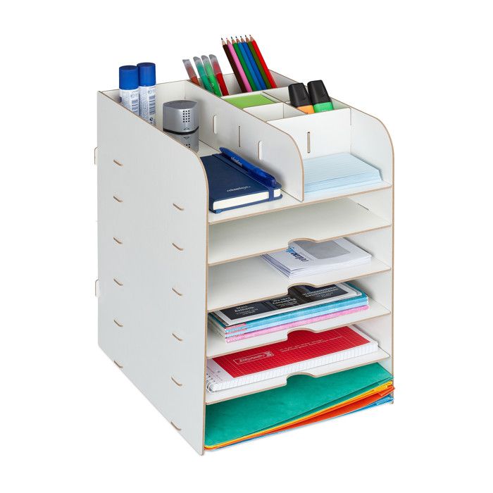 Organiseur De Bureau Relaxdays - 2 Tiroirs + 3 Compartiments, MDF Marron Foncé - Dimensions 17x33x19 Cm, Montage Rapide
