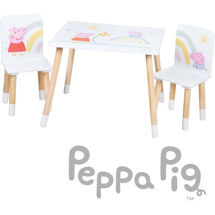 Set table et 2 chaises pour enfant - ROBA - Peppa Pig - Pieds en bois massif - Blanc / Rose / Naturel Set table et 2 chaises pour enfant - ROBA - Peppa Pig - Pieds en bois massif - Blanc / Rose / Naturel