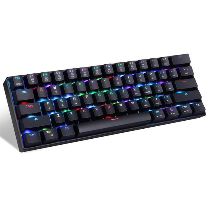 MOTOSPEED CK61 60 % Clavier MéCanique Portable 61 Touches RGB LED RéTroéClairé Type-C USB Clavier Filaire (Interrupteur Bleu)