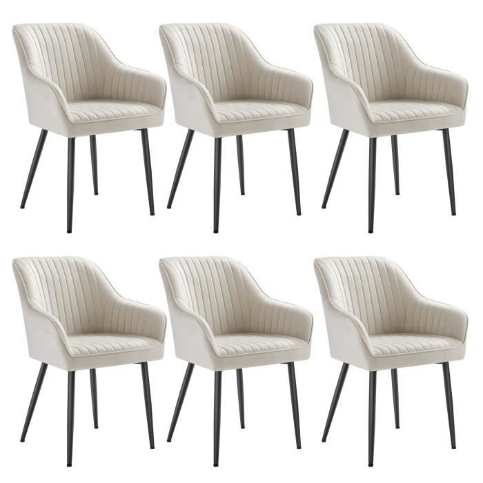 Chaise Salle à Manger - SONGMICS - Lot de 6 - Fauteuil en Velours - Blanc Chaise Salle à Manger - SONGMICS - Lot de 6 - Fauteuil en Velours - Blanc