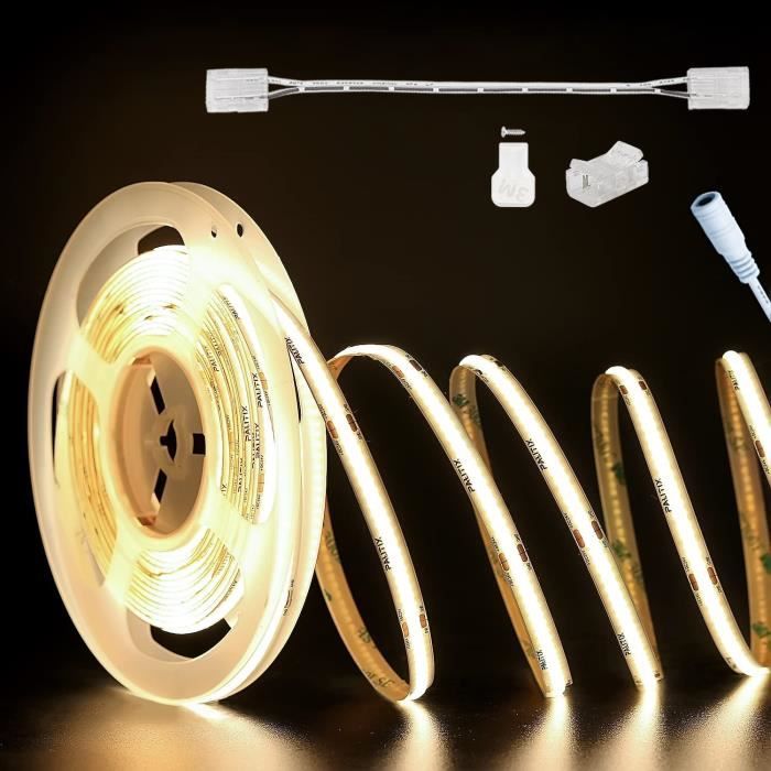 TENDIST - Ruban LED COB 10M Blanc Chaud 2700K - Très Lumineux, Sans Points, CRI90+ - 24V Avec Télécommande RF Et App
