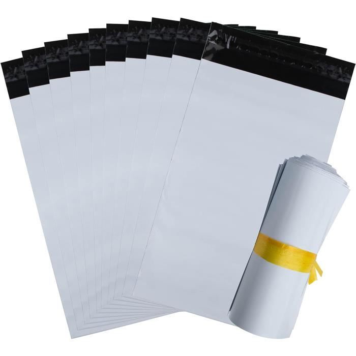 100 Enveloppes Plastique Blanches Opaques, Pochettes d'Expéditions