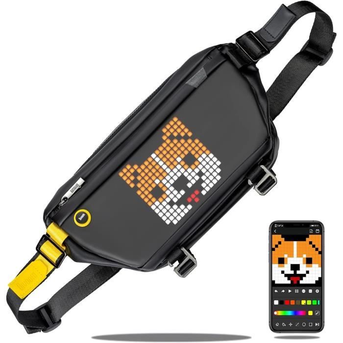 Divoom Fashion Sling Bag-V met led-display, Pixel Art Animatie via Smart App, waterdichte schoudertas voor feestjes, reizen, wandelen, voor heren en dames