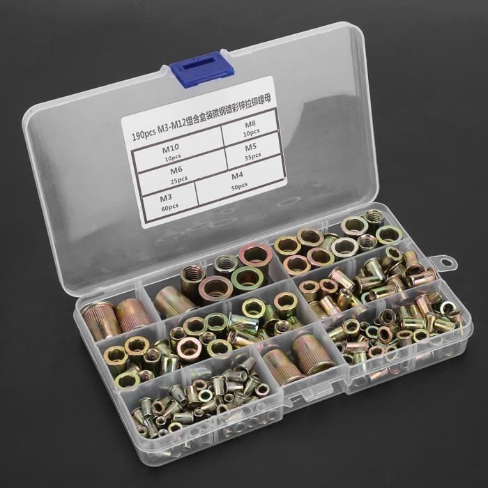 Tbest écrou à rivets 190 pièces M3-M12 plaqué acier au carbone plat ...