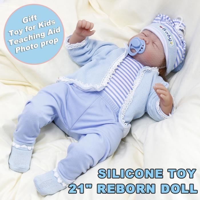 MAIHAO 22 Pouce 55 cm Nouveau-Né Bébé Silicone Fille Yeux Bleus Reborn Poupée Bouche Magnétique Toddler Baby Poupons