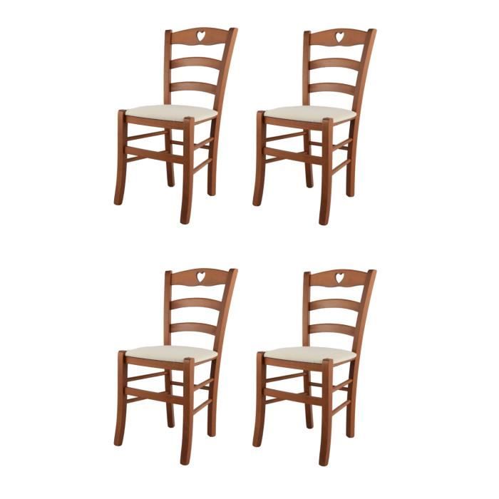 Tommychairs -Set 4 Chaises cuisine CUORE robuste structure en bois de hêtre peindré cerisier assise tissu couleur ivoire