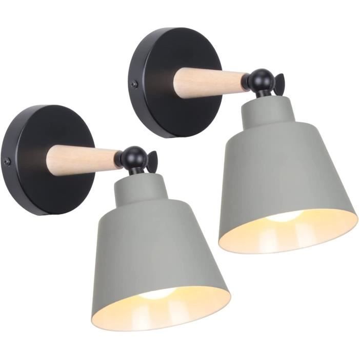 Lot De 2 Appliques Murales Vintage Industriel - Abat-jour Cage Métal + Support Bois - Culot E27, 60W Max