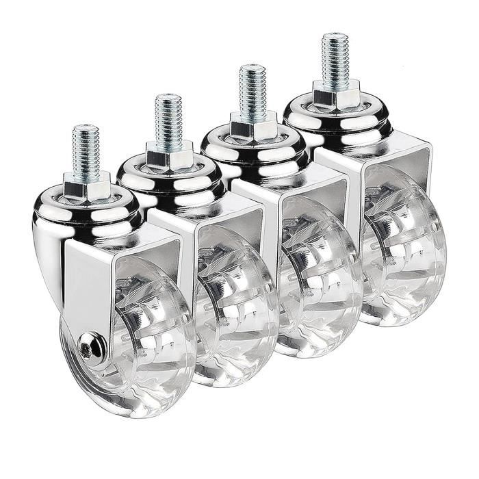 4 Roulettes Pivotantes M10 - Charge 40 Kg Par Roue (160 Kg Total) - Diamètre 7.8 Cm - TPR Silencieux - Gris
