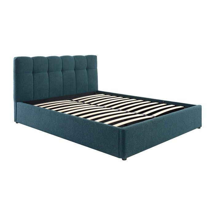 Lit coffre 140 x 190 cm - Tissu bouclette - Bleu canard - MAZIRI