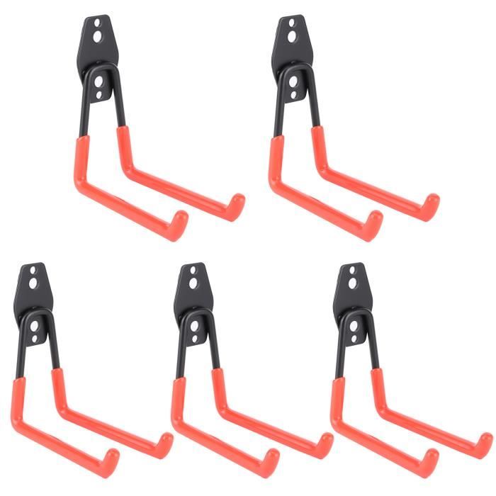 Lot De 6 Crochets De Rangement Vélo à Visser - Revêtement Plastique Rouge - Portée 7 Kg - Pour Mur Ou Plafond - Garage, Maison