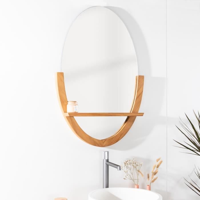 Grand Miroir Mural Blanc Irrégulier Ovale 66 X 45,7 Cm Miroir