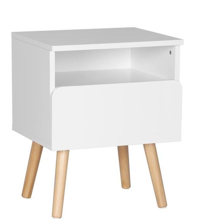 woltu table basse avec tiroir et compartiment ouvret, table de chevet en bois, table de nuit,40x33.5x50 cm, blanc