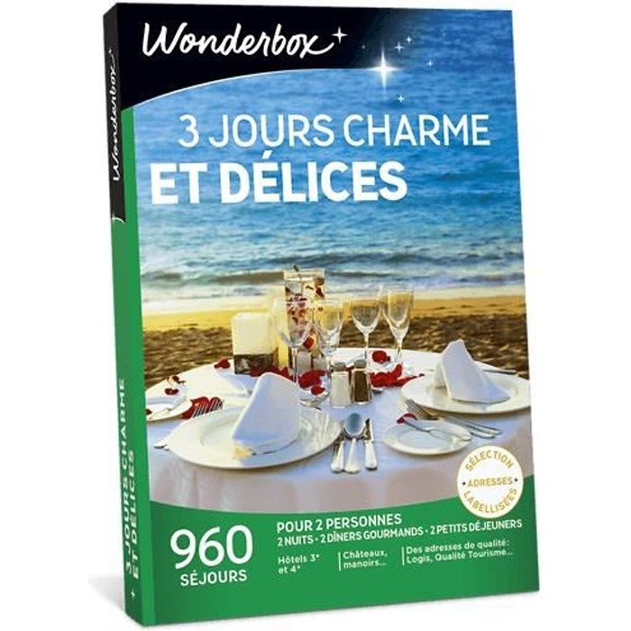 Wonderbox - Coffret cadeau pour deux - 3 Jours charmes et délices - 960 séjours enchanteurs : chambre d’hôtes, hôtel 4*..