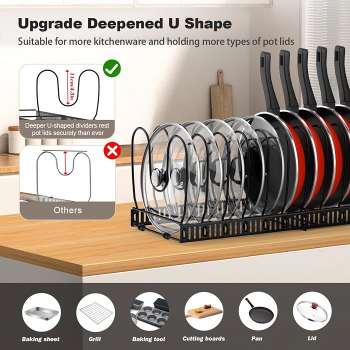 Liesun rangement casserole avec 8 Compartiments Réglables, avec couvercle, dans placard, rangement cuisine assiette, support pour poele. | Votre wishlist sur Liesun rangement casserole avec 8 Compartiments Réglables, avec couvercle, dans placard, rangement cuisine assiette, support pour poele. | Votre wishlist sur