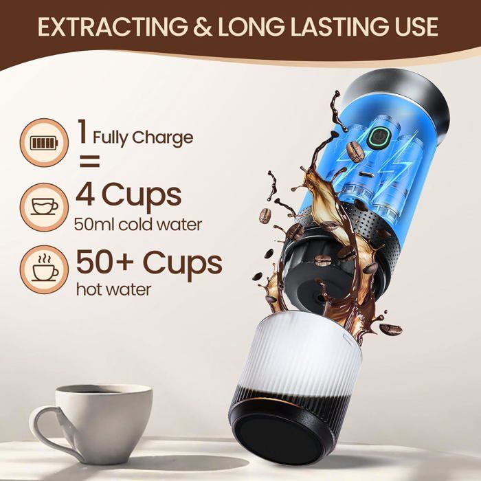 Machine à Café Portable 3 En 1 Zoelele - Sans Fil, Auto-chauffante, 15 Bars - Compatible Capsules Nespresso Et Café Moulu - Pour Voyage, Bureau, Camping (orange)