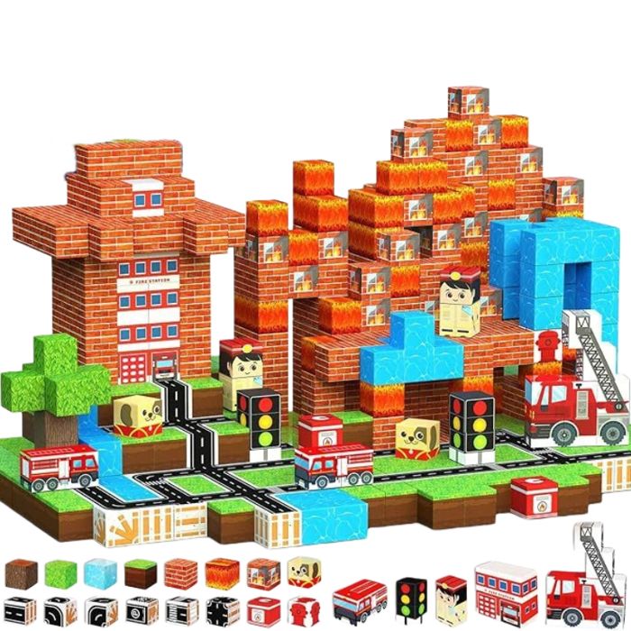 Set De Construction Magnétique Pompier Pour Enfants 3-5 Ans – Caserne + Camion, Jeu éducatif STEM - 2