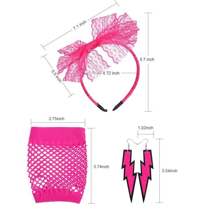 Serre-tête en Dentelle Boucles d'oreilles Gants en Résille Collier Bracelet des Années 80 pour Fête des Années 80 (Style B Serre-tête en Dentelle Boucles d'oreilles Gants en Résille Collier Bracelet des Années 80 pour Fête des Années 80 (Style B