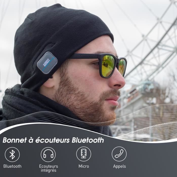 Casque audio August Bonnet Bluetooth Homme Femme Gris - EPA25 Musique sans  fil Discret Running Course à pied Sport