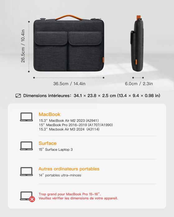 Housse PC Portable Inateck Sacoche Ordinateur 14 Pouces Compatible