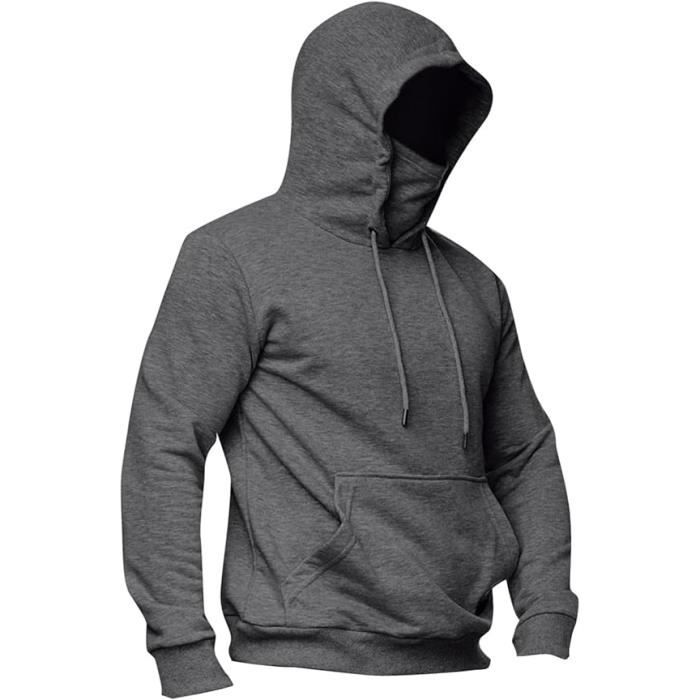 Sweat Homme avec Masque Mode Hiver Sweat a Capuche Manches Longues Couleur Unie Cordon De Serrage Sweatshirts avec Poches Gris fonce Cdiscount Pret a Porter