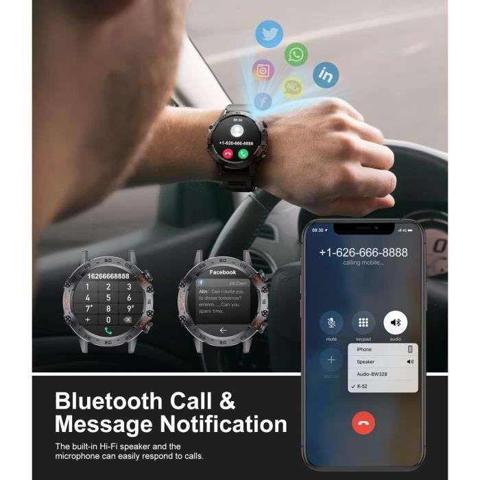 Montre Connectée Homme Femmes Bracelet Avec Appel Bluetooth Smart Watch De  Fréquence Cardiaque Sommeil D'Activité Tracker Pod[M4900] - Cdiscount  Téléphonie