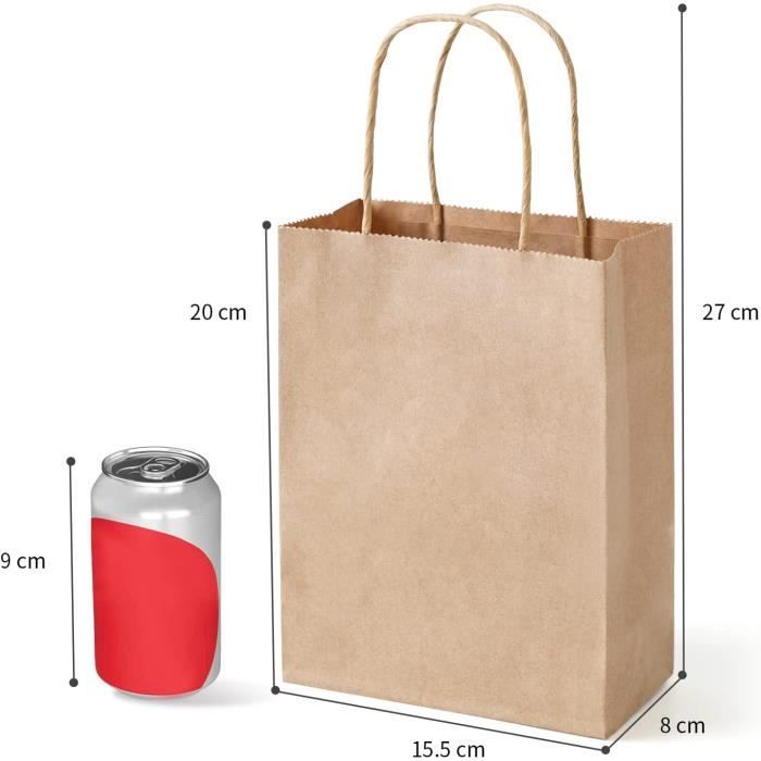 Lot De 50 Sacs Kraft Marron Avec Poignées | 32x12x42cm | Écologiques | Pour Shopping, Cadeaux, Mariage