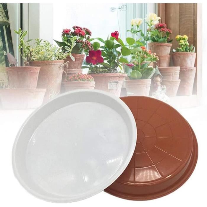 Kunjocy Lot de 5 soucoupes rondes en plastique pour pot de fleurs de jardin, intérieur et extérieur, jusqu'à 18 cm (noir, extérieur 21 cm