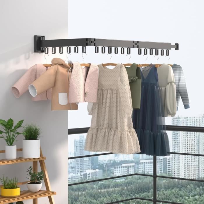 Etendoir Linge Mural Rabattable Acier Inoxydable 8 Trous - Patère Murale Balcon Buanderie