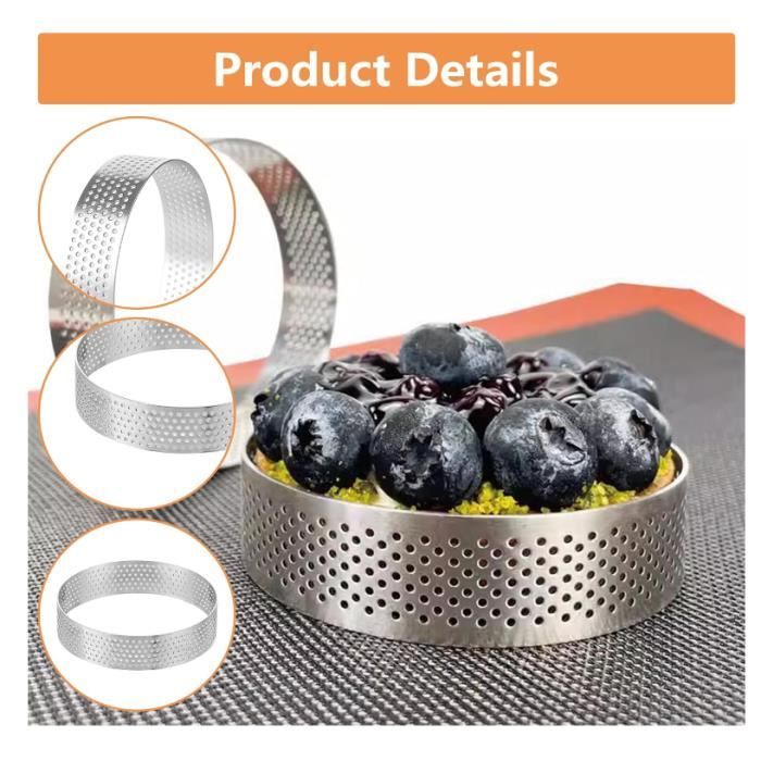 8 Cercles à Pâtisserie Inox 8x2 Cm Perforés - Pour Tartes, Quiches, Mousses, Gâteaux, Antiadhésifs
