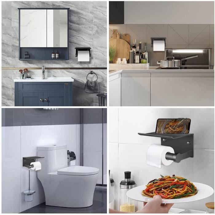 Porte Papier Toilette Mural Sans Perçage - Adhésif Puissant, Acier Inoxydable Noir, Design Moderne Pour Salle De Bain - 7