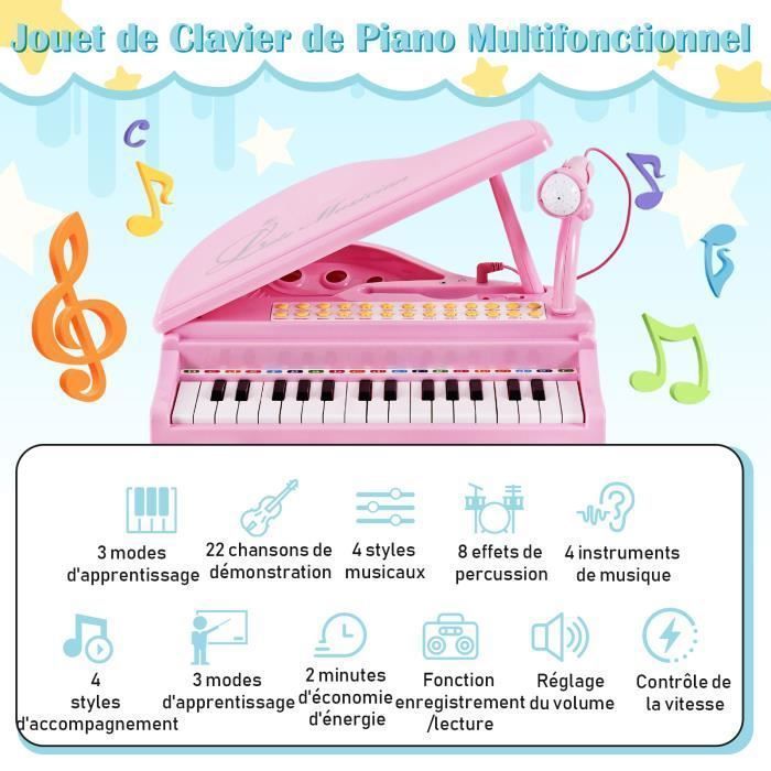 DREAMADE Clavier Piano 31 Touches Pour Enfants Avec Tabouret Et Micro - Jouet Musical Lumineux Éducatif Blanc
